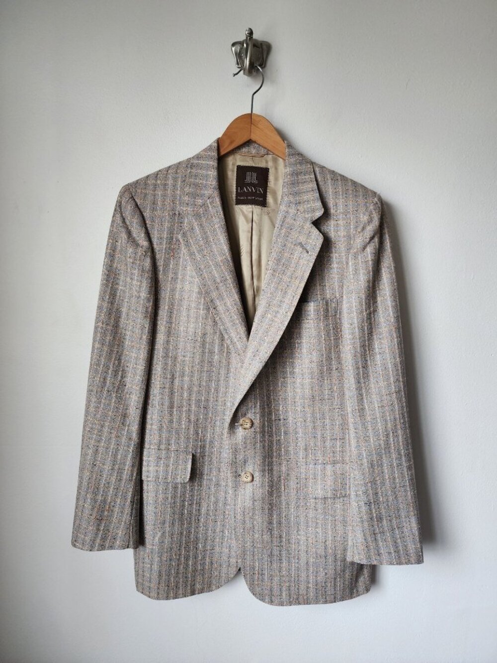 Vintage 70s Lanvin tan multicolor tweed knit blazer L